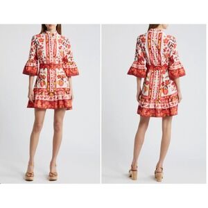 Farm Rio Dress Womens XS Romantic Orchard Mini Red Boho Vacation Tropical